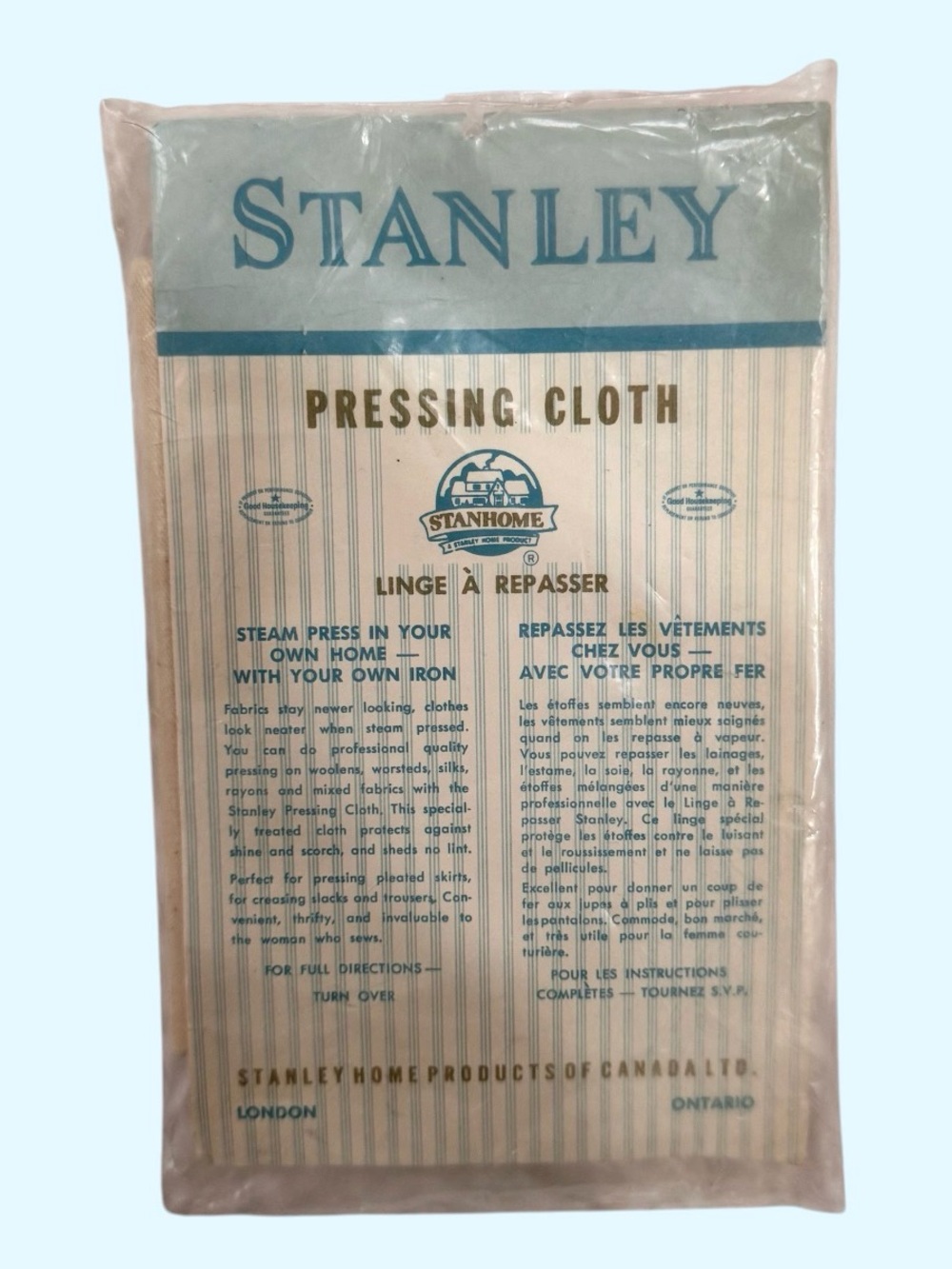 Vintage 60s Stanley Home Products Stanhome Good Housekeeping Pressing Cloth